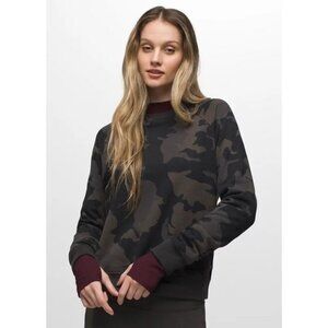 prAna Womens Cozy Up Sweatshirt Black Gray Camo Breathable Odor Resistant Size S